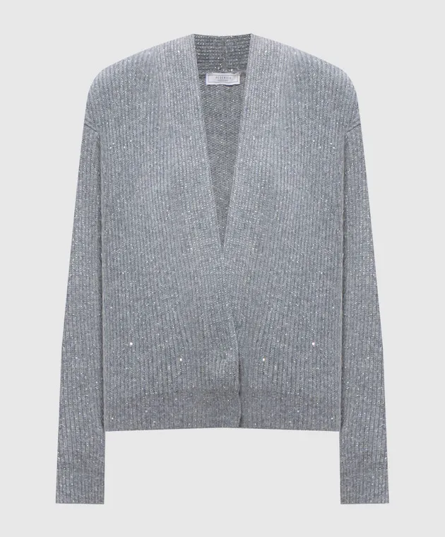 Peserico Cardigan grigio in lana e cashmere con lurex e paillettes S99622F0709253