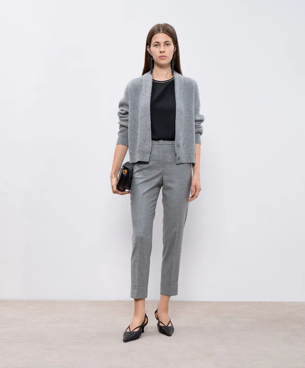 Peserico Cardigan grigio in lana e cashmere con lurex e paillettes S99622F0709253