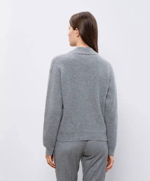 Peserico Cardigan grigio in lana e cashmere con lurex e paillettes S99622F0709253