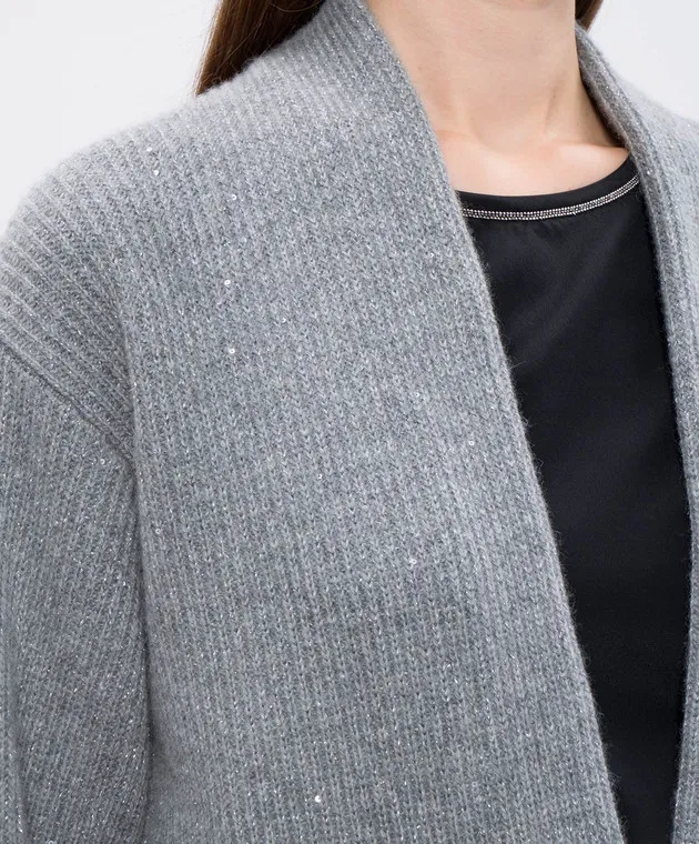 Peserico Cardigan grigio in lana e cashmere con lurex e paillettes S99622F0709253