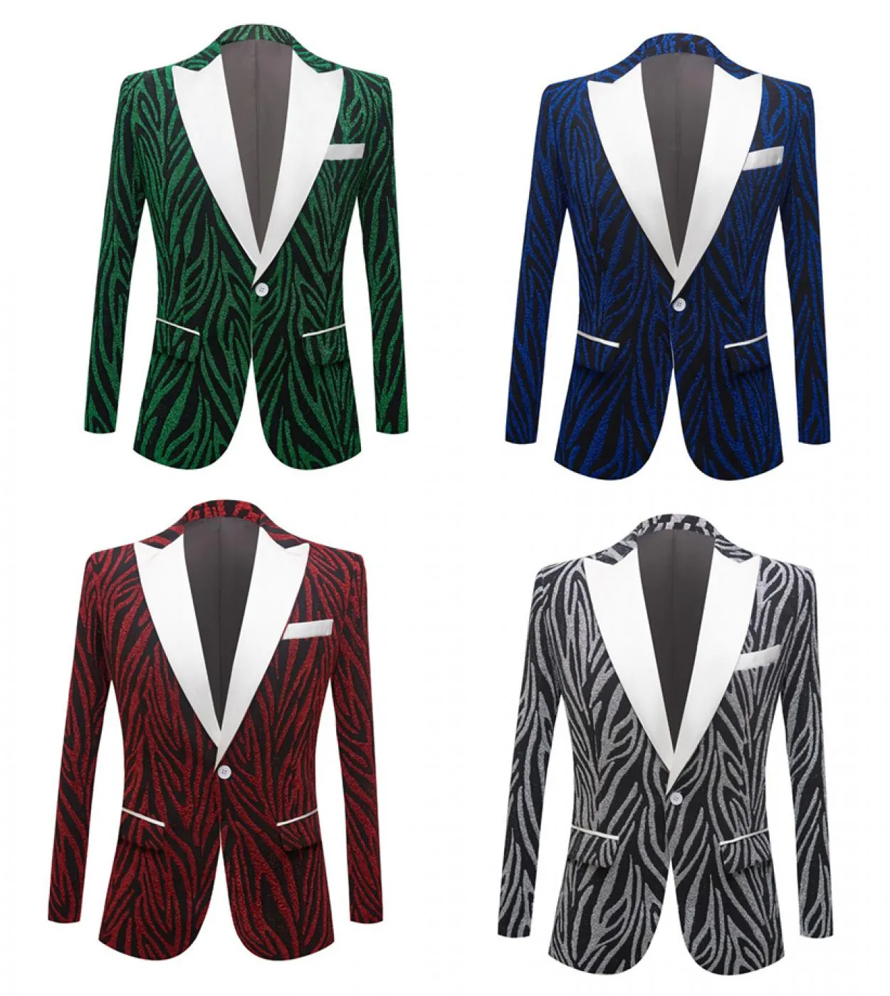 Plyesxale Us Size Fashion Blazer a righe per uomo Elegante uomo Cantante Stage Blazer Giacca blu verde Terno Masculino