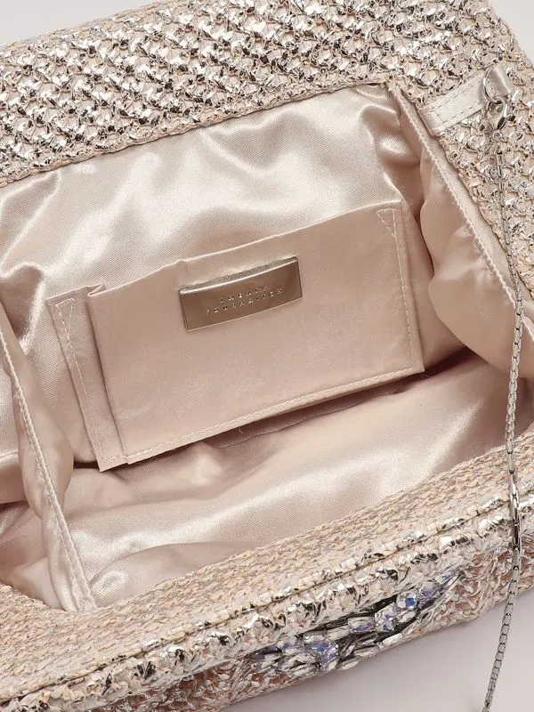 Pochette donna TwentyFourHaitch Finlay in rafia Platino