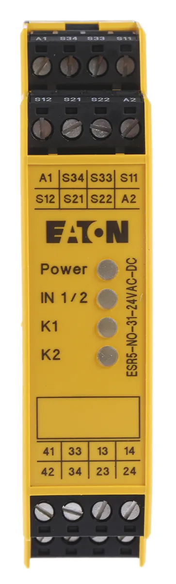 Relè di sicurezza Eaton ESR5, 24V ca/cc, 2 canali, 3 contatti di sicurezza