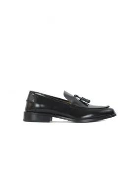 ROGAL'S mocassino eleganti uomo cerimonia cuoio pelle nero pon pon made in italy