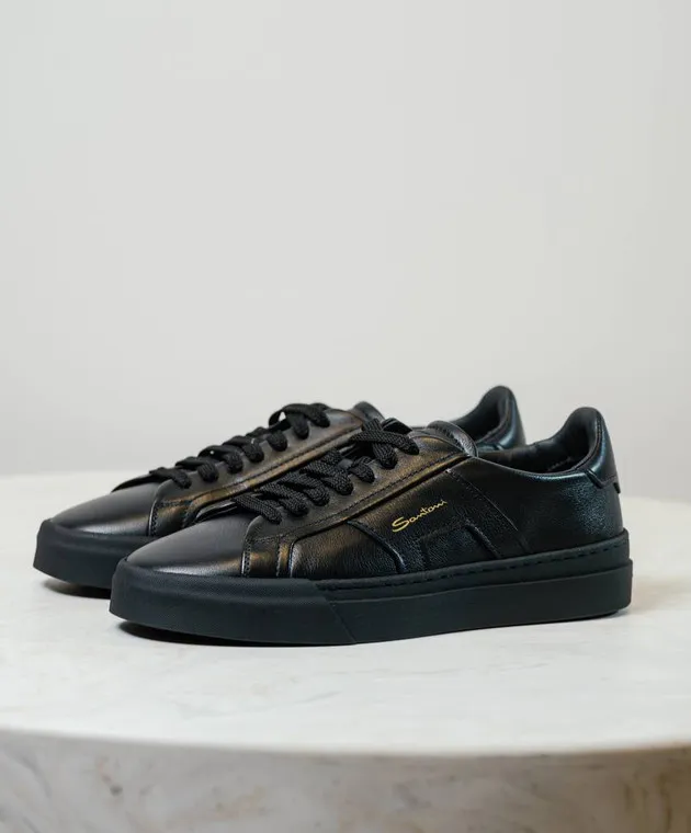 Santoni Sneakers in pelle nera con logo MBGT21779NEORXWH