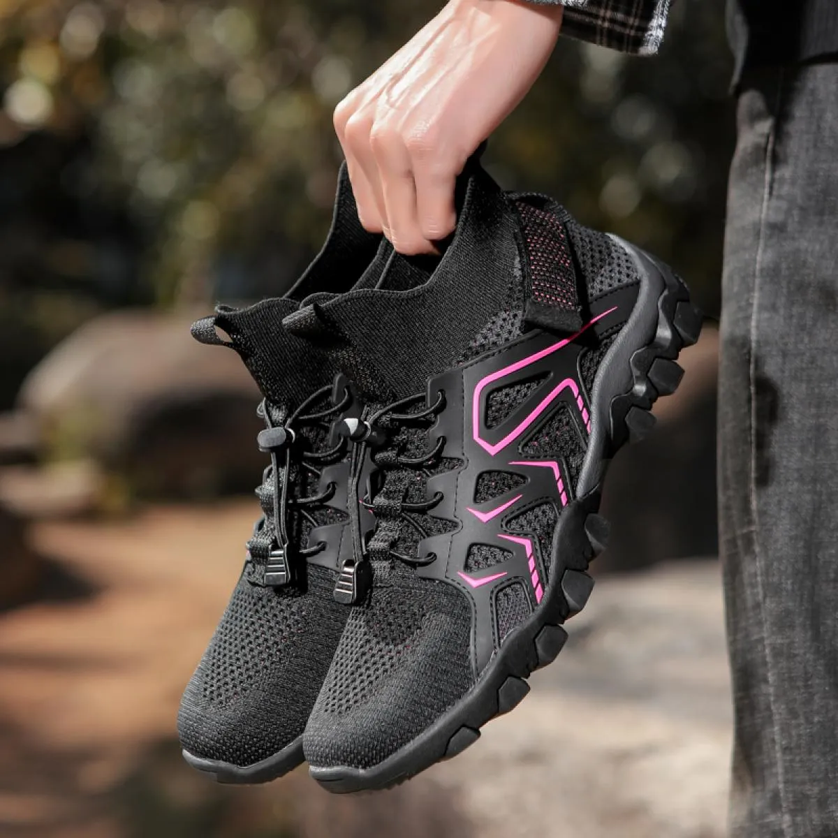 Scarpe da trekking per coppia Tessuto a rete con lacci Scarpe sportive alla moda quotidiane Scarpe comode da viaggio per escursi