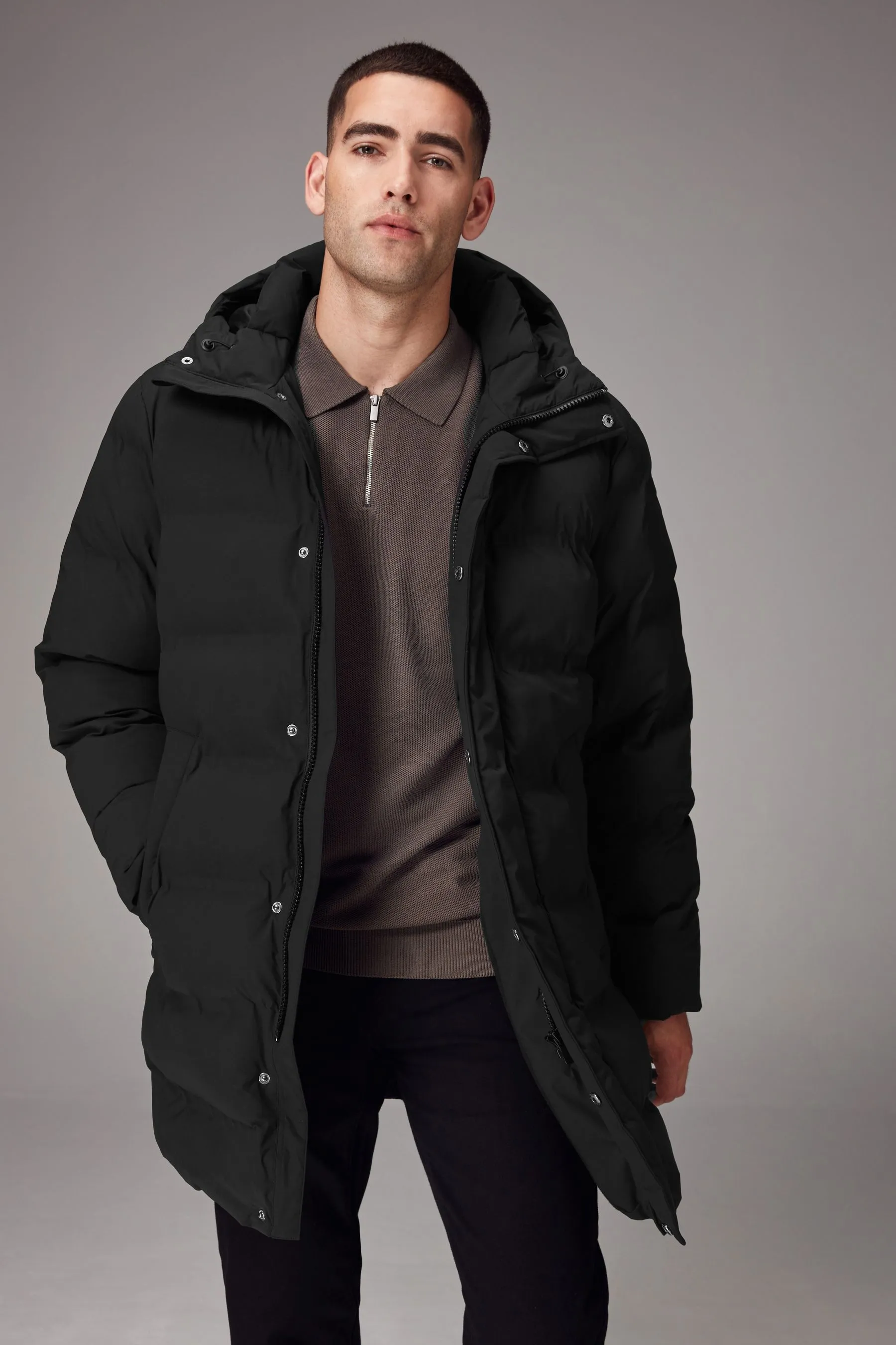 Shower Resistant Heatseal Hooded Puffer Coat    