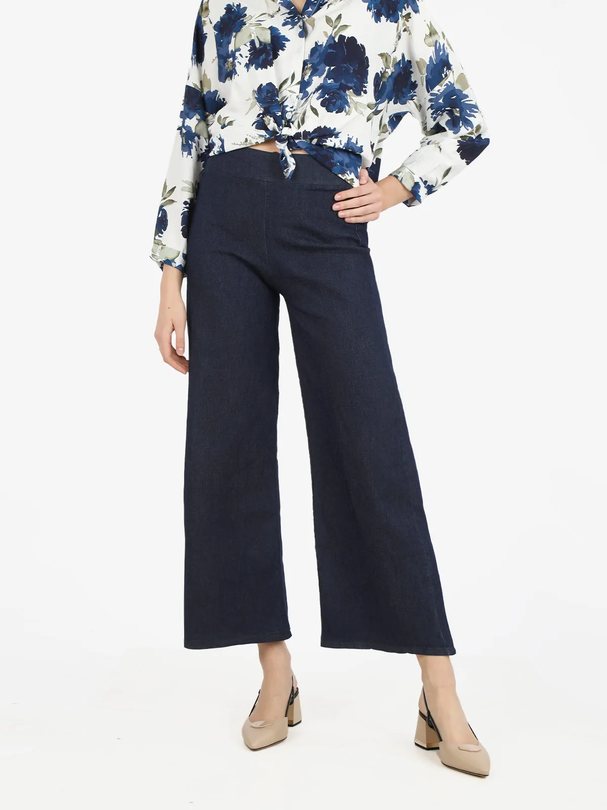 Solada Pantalon palazzo femme effet denim