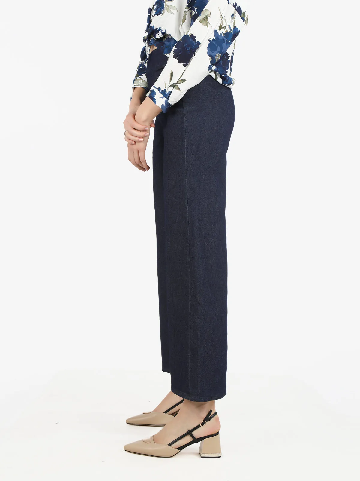 Solada Pantalon palazzo femme effet denim