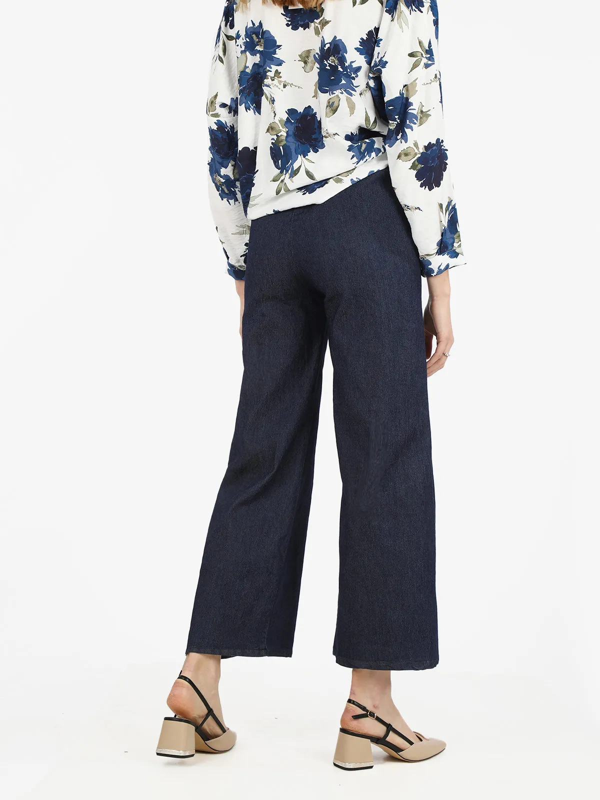 Solada Pantalon palazzo femme effet denim