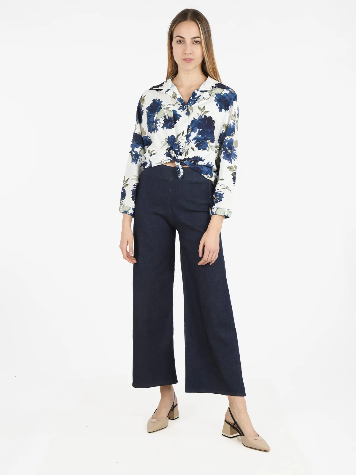 Solada Pantalon palazzo femme effet denim