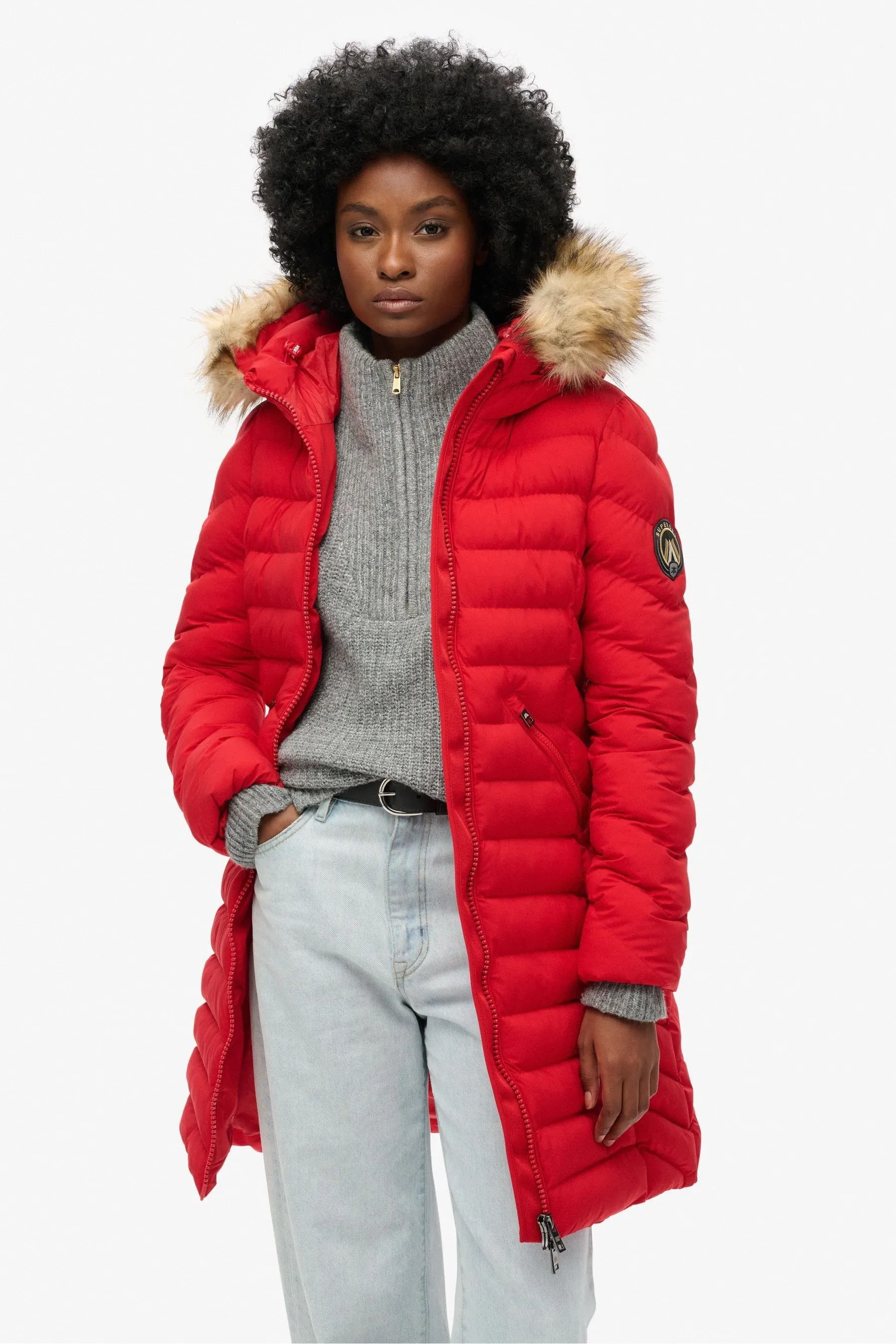 Superdry Fuji Faux Fur Hood Mid Length Jacket    