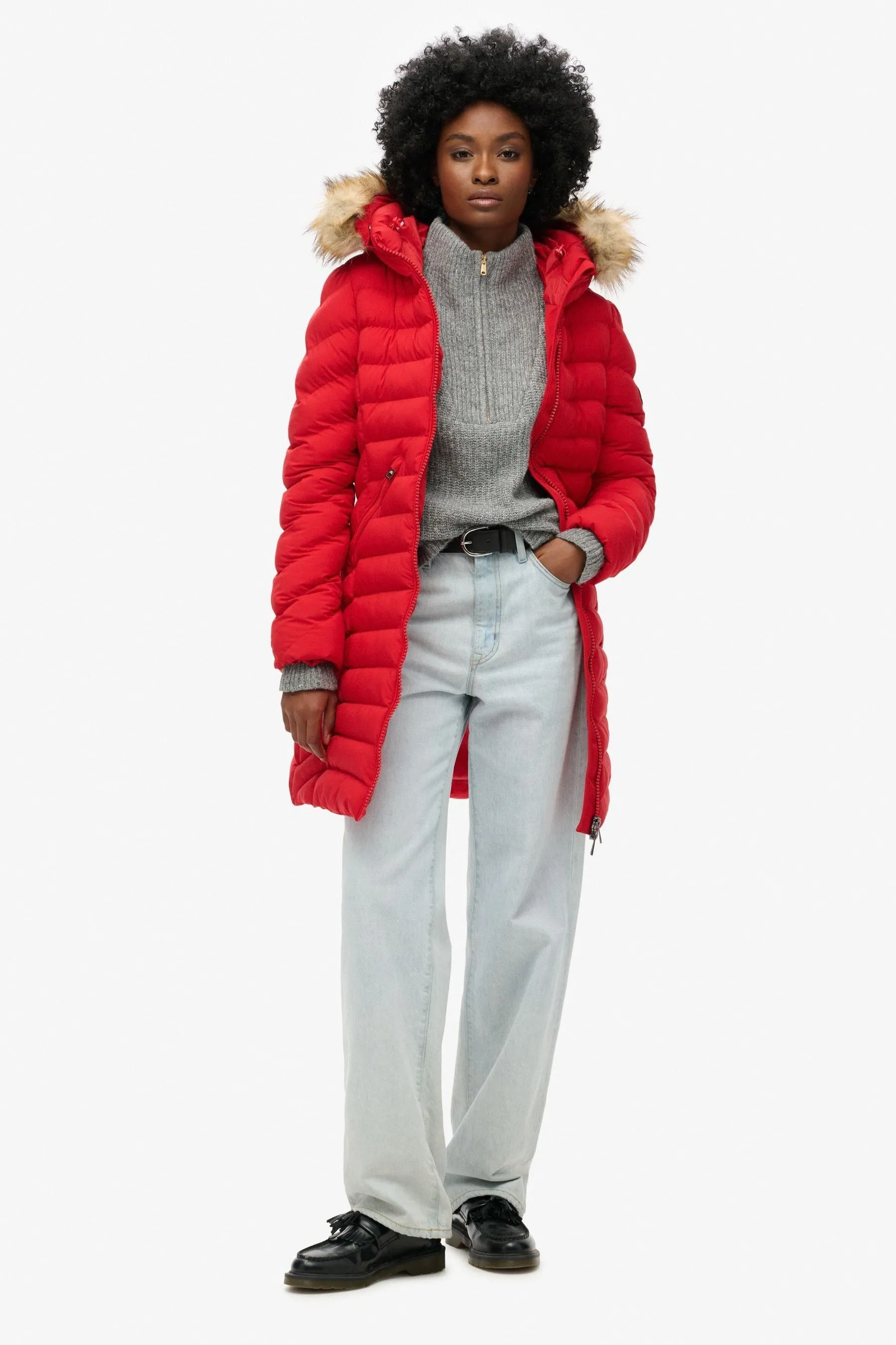Superdry Fuji Faux Fur Hood Mid Length Jacket    
