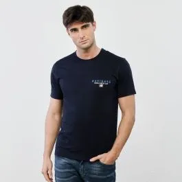 T-shirt blu con maniche corte e logo