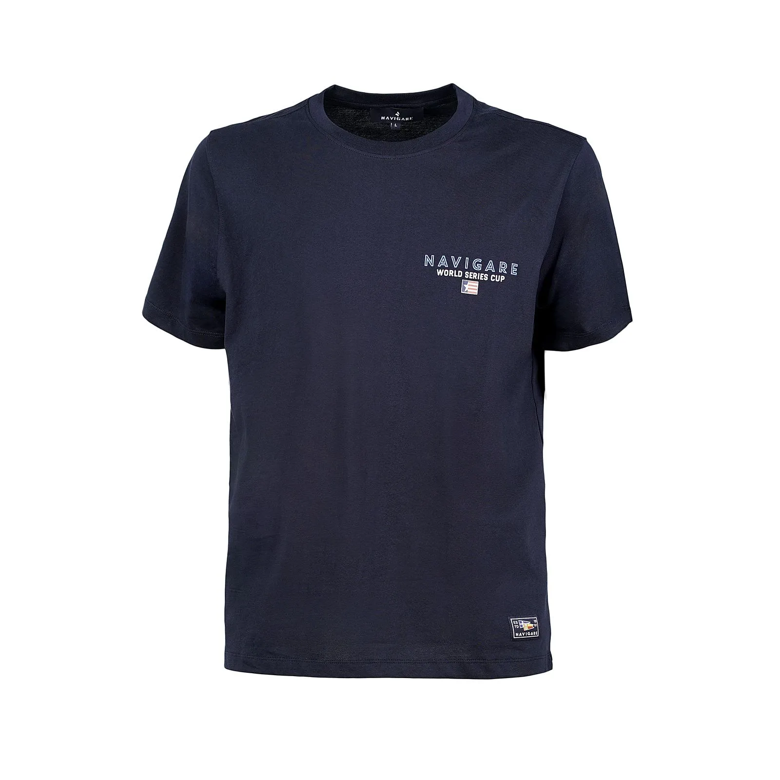 T-shirt blu con maniche corte e logo
