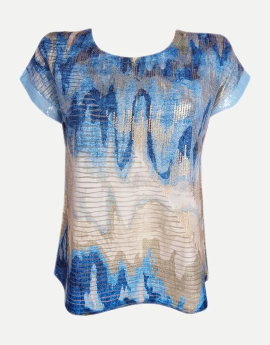 T-shirt con lamina oro e paillettes