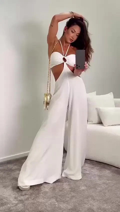 Tuta Elegante Intera Cut Out Schiena Scoperta Jumpsuit Allacciata al Collo Casual in 6 Colori - 6654