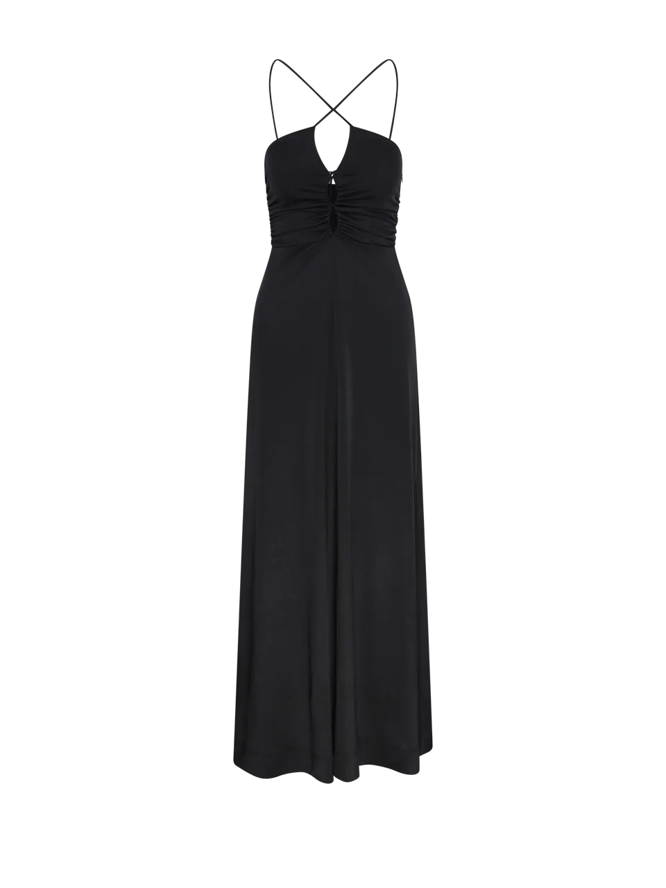 WOMAN GANNI BLACK RECYCLED POLYESTER SHINY CREPE JERSEY LONG DRESS