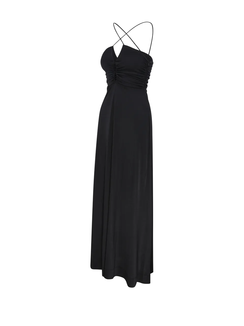 WOMAN GANNI BLACK RECYCLED POLYESTER SHINY CREPE JERSEY LONG DRESS