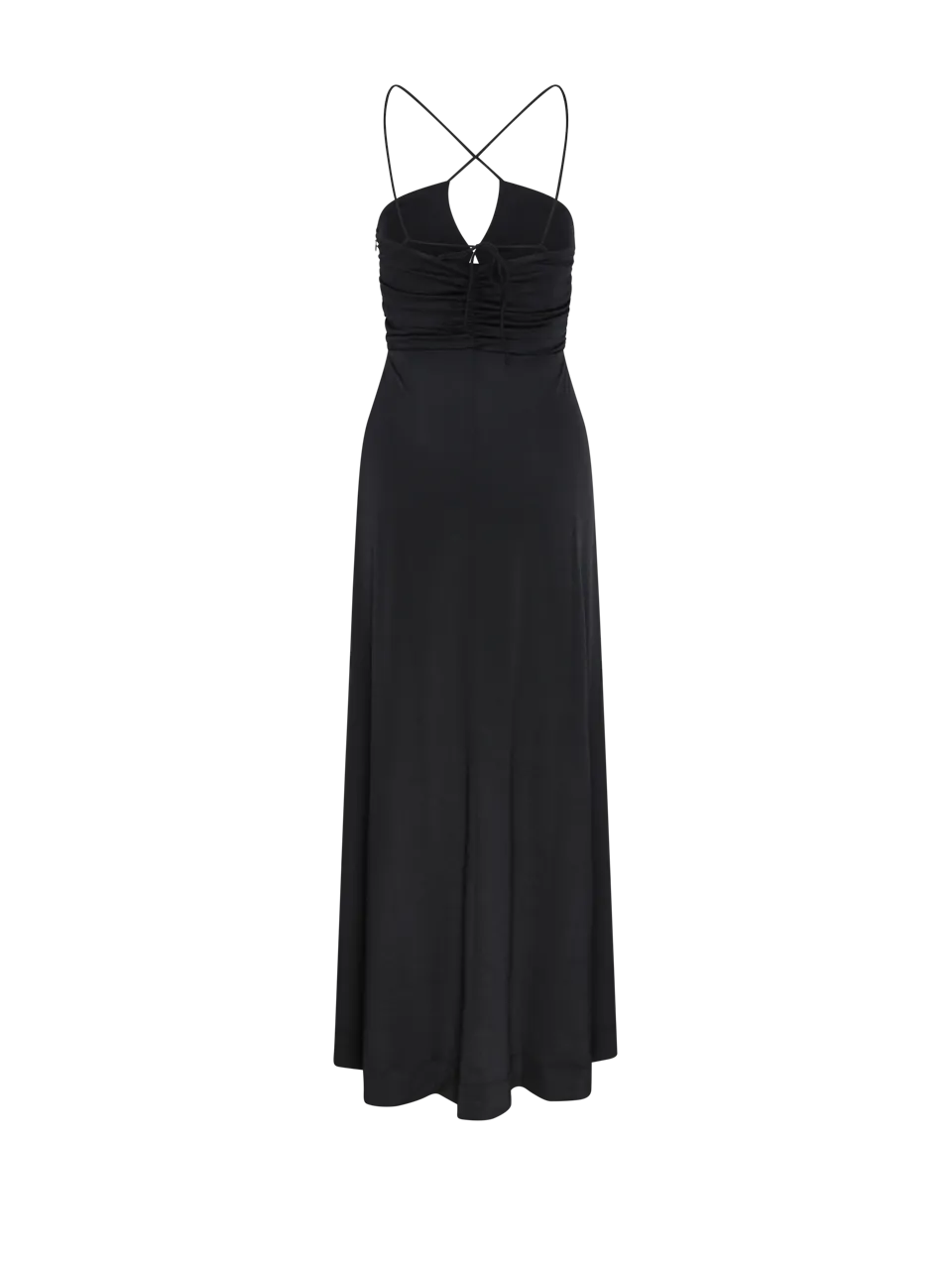 WOMAN GANNI BLACK RECYCLED POLYESTER SHINY CREPE JERSEY LONG DRESS
