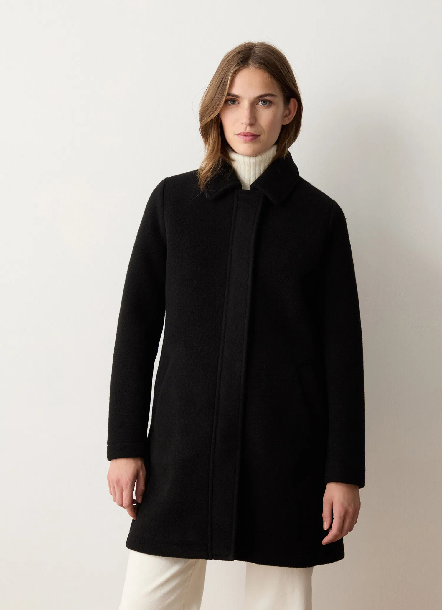 Wool baize coat with zip