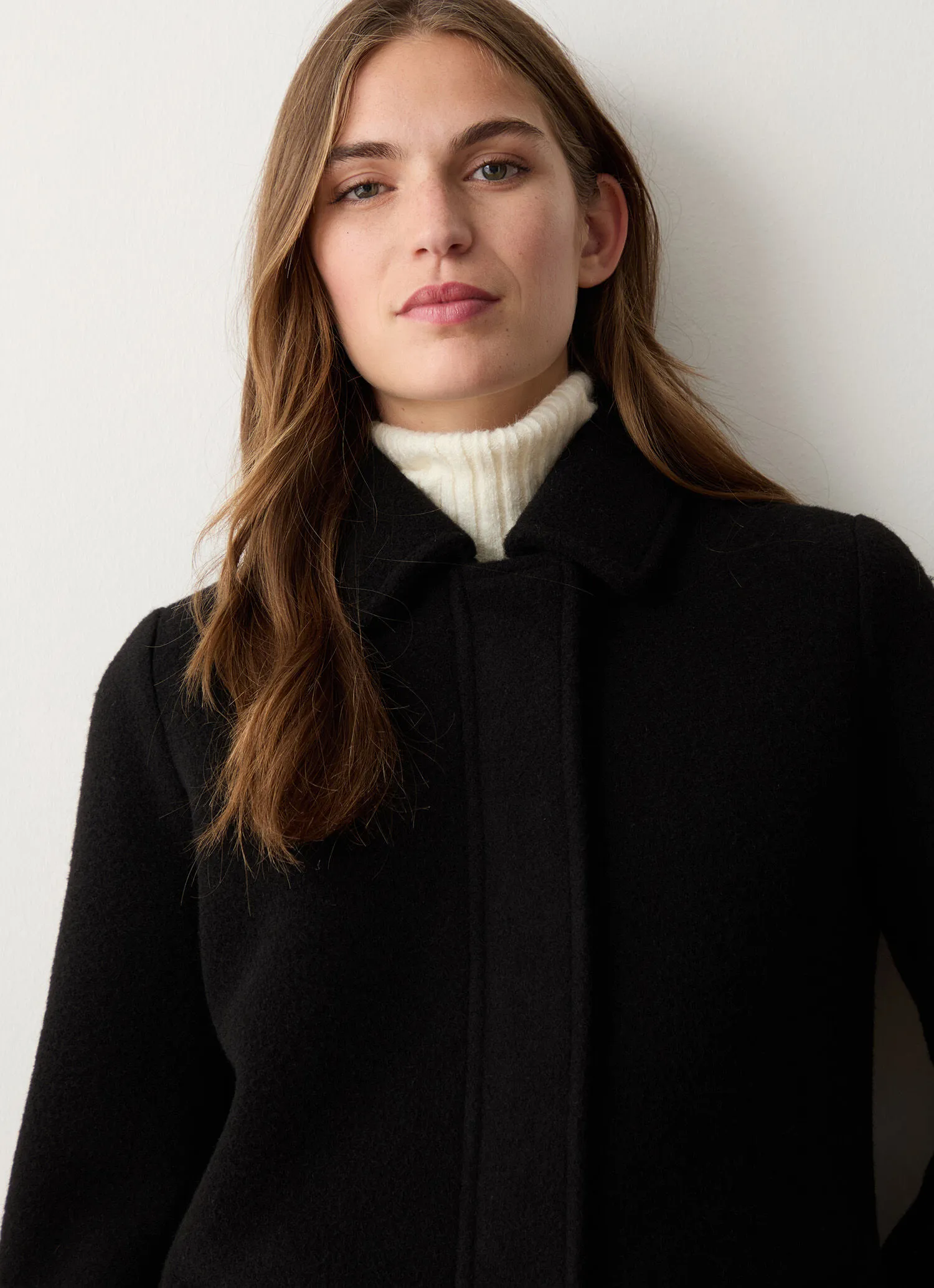 Wool baize coat with zip